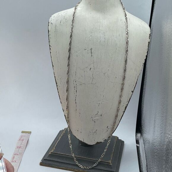 Long herringbone flat twisted Sterling silver chain necklace. - Picture 2 of 7